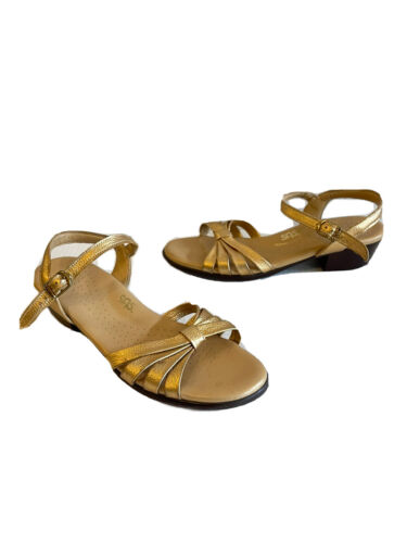SAS Shoes Sandals Strippy Gold Metallic Leather Strap Women’s 8.5 S Comfort 1.5”