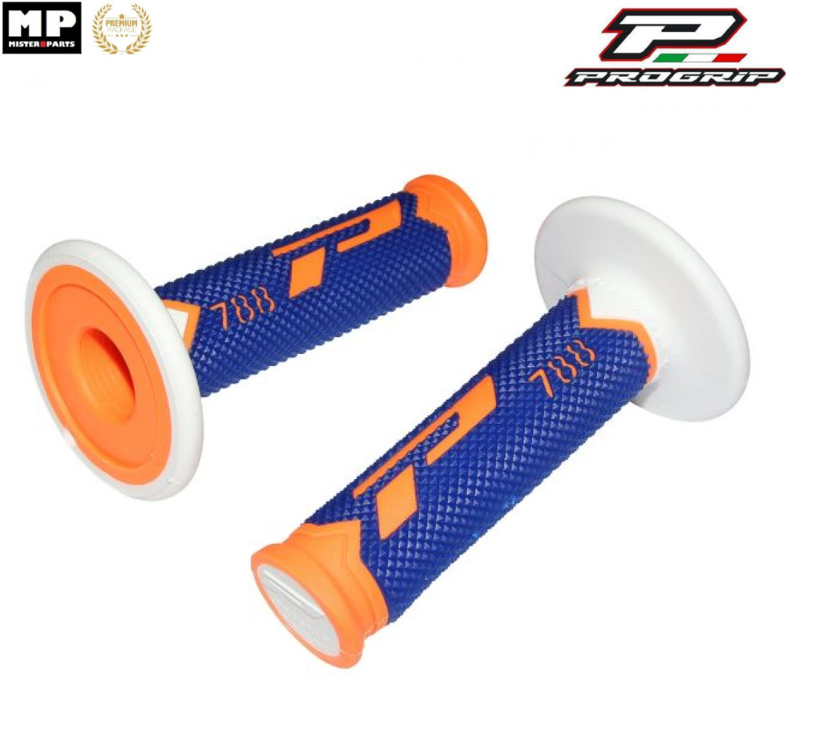 Poignées PROGRIP 788 orange fluo bleu et blanc pour moto cross MX 115 mm