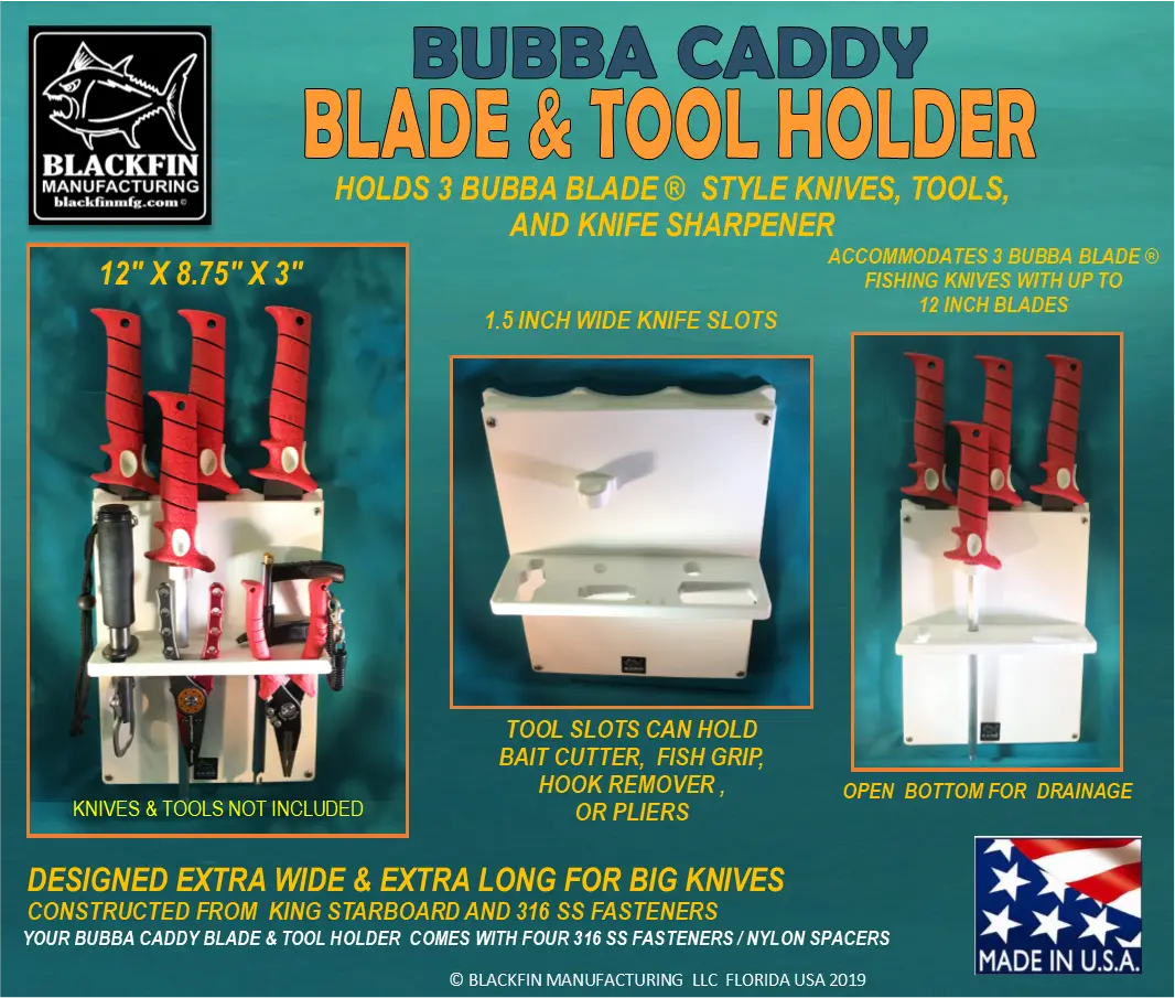 Bubba Blade Caddy - 3 Fishing Knife and Tool Holder - Marine Boat