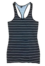 Moda International for VS Cotton Racerback Long Tank Top Black White Stripe - XS