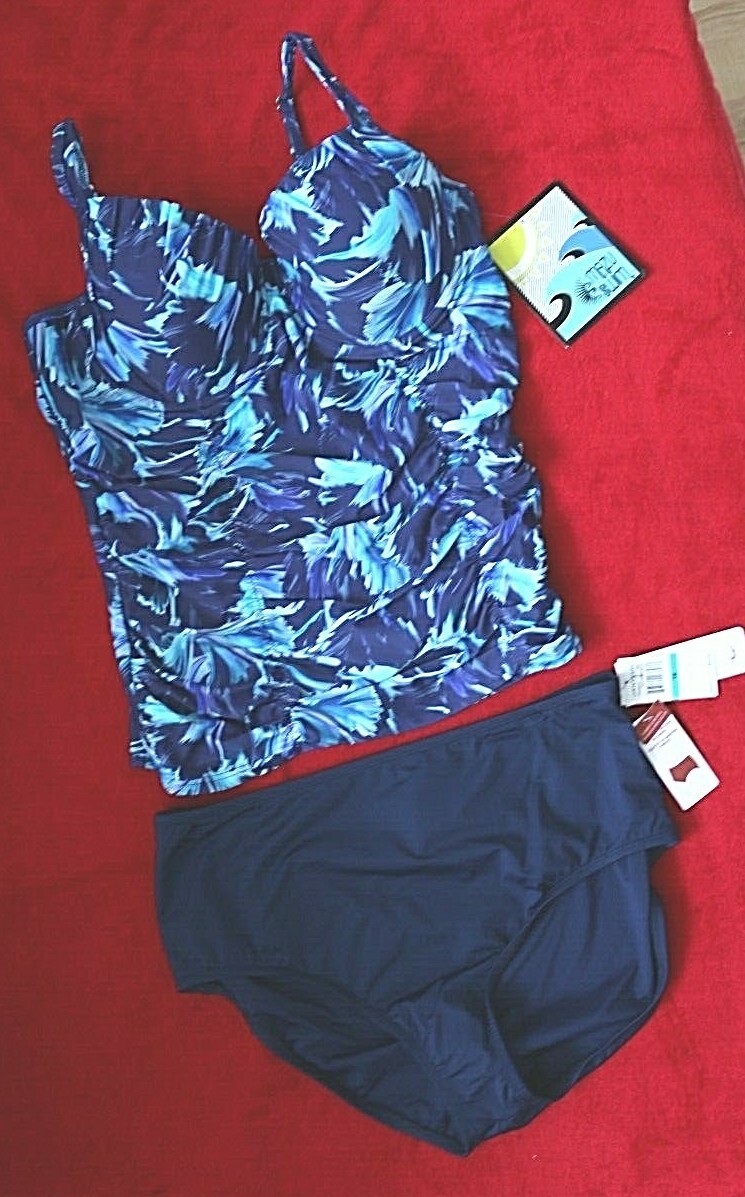 Mazu Underwire Tankini Top size 16 Navy Print with size 16 Jantzen