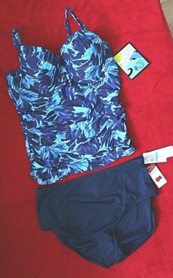 Mazu Underwire Tankini Top size 16 Navy Print with size 16 Jantzen Btms