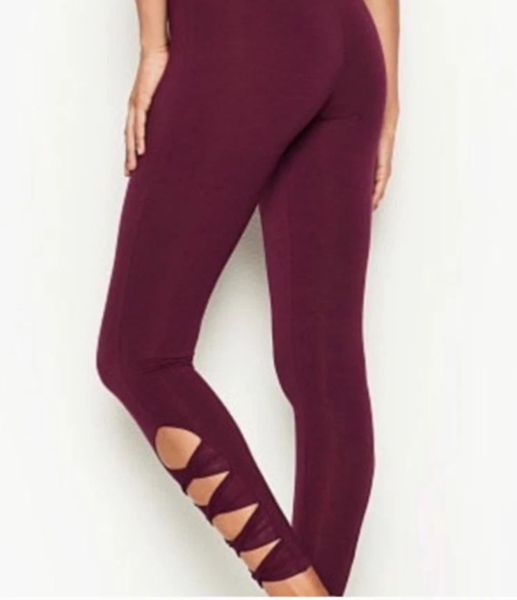 VICTORIA SECRET women’s S 2 4 yoga twist maroon sexy leggings cutout ankle  pants