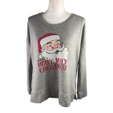 Holly Jolly Christmas Santa Sweatshirt Medium Gray Red Soft Cozy Festive