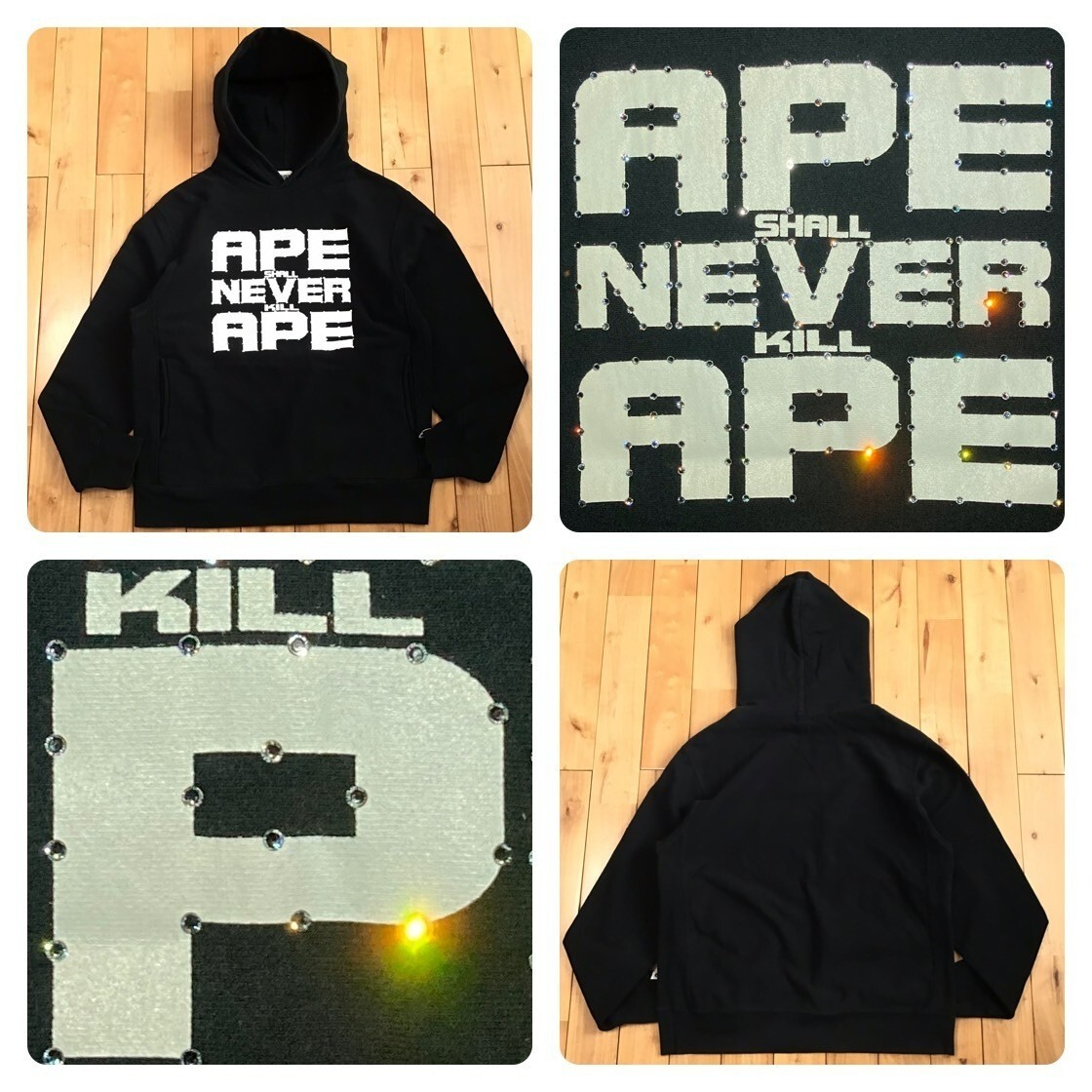 BAPE Swarovski ASNKA logo pullover hoodie a bathing ape NIGO Black