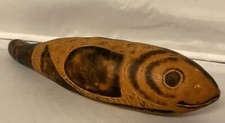 Hand Carved Dried Gourd Fish Maracas Shaker Rattle Wood Peruvian 12  
