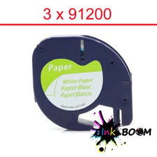 3 Label Compatible Dymo 91200 91330 Tape Black On White Paper 12mm x 4m