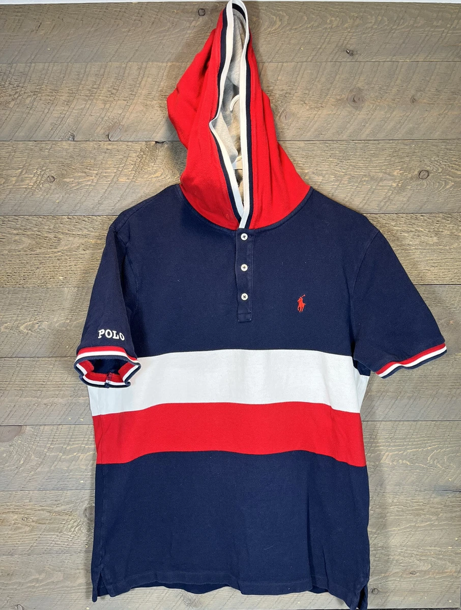 Polo Ralph Lauren Menu0026#039;s Color Block USA Short Sleeve Hoodie Tee T-Shirt  L. C1 | eBay