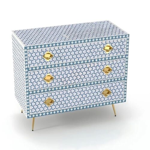 Bone Inlay Chest of Drawers, Vintage Chest of Drawers - Targua Teal Blue colour - Picture 12 of 14