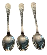 Tomodachi Hammered Soup Spoon Flatware Dinner Soup 743 Lot Of 3 Set Large Big