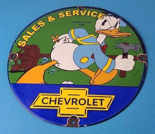 Vintage Chevrolet Sign - Auto Service DIY Garage Porcelain Gas Pump Sign