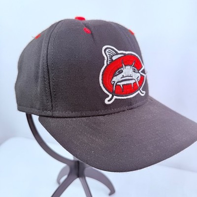 Vintage Carolina Mudcats MiLB Baseball Snapback Hat Delong Black Red Made in USA