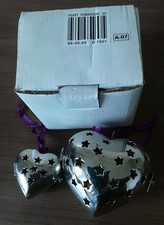TWO METAL HEART POMANDER. 3 1/2" & 2". Silver coloured heart pomanders. New