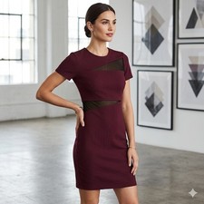Express Sheath Dress Women 4 Burgundy Excellent Mesh Cutout Textured Mini 10/15