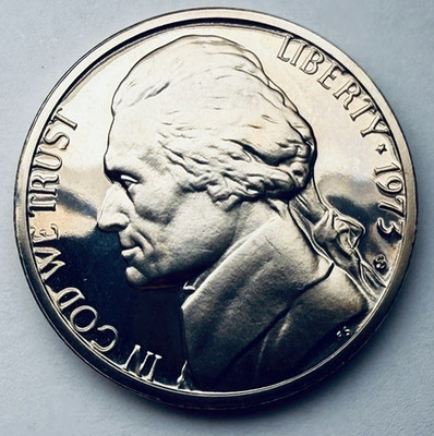 1973-S  Jefferson 5c Proof ~ Deep Mirrors ~ Fresh from Proof Set~Lite Tone~ G06