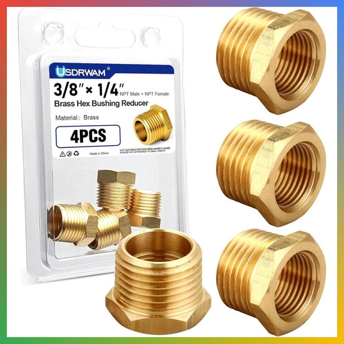 4PCS 3/8" NPT Male to 1/4" NPT Female Brass Hex Bushing Reducer Adapter