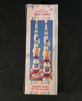 Vintage Easter Holiday 10  Candles Balancing Bunnies Rabbits Anthropomorphism