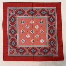 Vintage Bandana USA Made Southwestern Aztec Native Print Coral Blue RN 14193