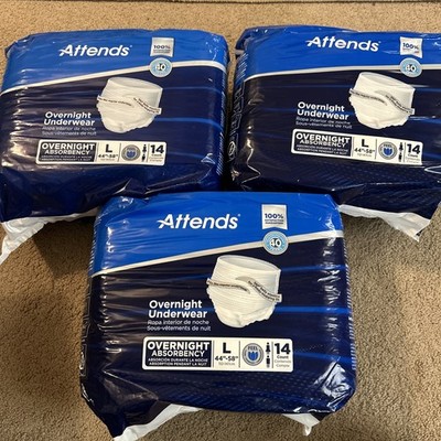 Attends Disposable Overnight  Underwear Large 42 Count (42 -58  | 3 packs of 14)