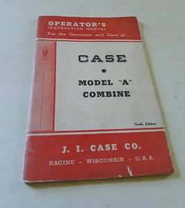 Vtg 1950 Case Model A Combine Operator's Instruction Manual Book Illustrated