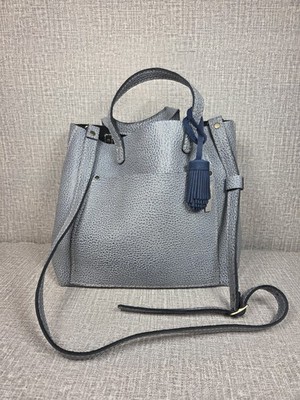 NEW RARE Portland Leather Goods Medium Crossbody Tote Bag Fog Pebbled Blue