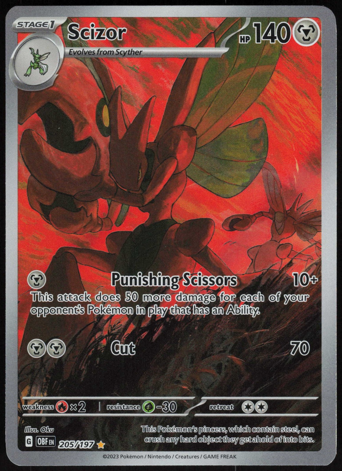 Scizor Illustration Rare SV03: Obsidian Flames 205/197 NM