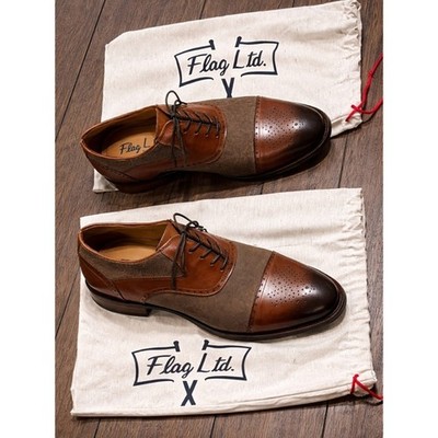 Flag Ltd Mens 9.5 Brown Leather Oxford Cap Toe Mixed Material Dress Shoes Luxury