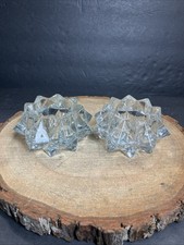 Vintage Clear Heavy Glass Tealight/Votive Candle Holders Starburst EUC