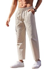 Mens Casual Pants Lightweight Linen Pants Elastic Waist Beach Yoga Summer Pants