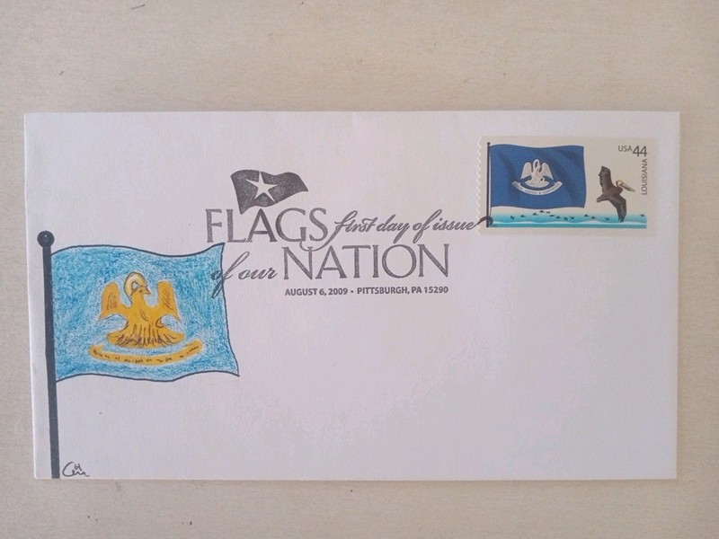 US 2009 Louisiana State FDC Hand Colored Limited , Nation's Flags Series 