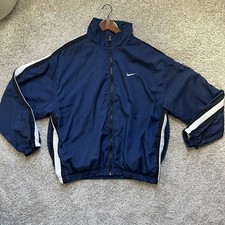 VTG 90s Nike Windbreaker Jacket XL Navy Blue Silver Tag Track Jacket Embroidered