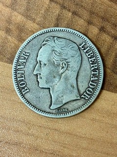 1921 VENEZUELAN 5 BOLIVARES SILVER COIN; 24.8 GRAMS 900 SILVER