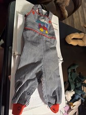 Vintage Health-tex Overall Romper Train Embroidered 9 Months Stripes
