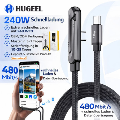2-in-1 Schnellladekabel USB-C auf USB-C   240W Power & Handyhalter