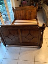 NEWLY FRENCH POLISHED Art Nouveau Walnut French Double Bed-19c /earlier🆓Dlvy
