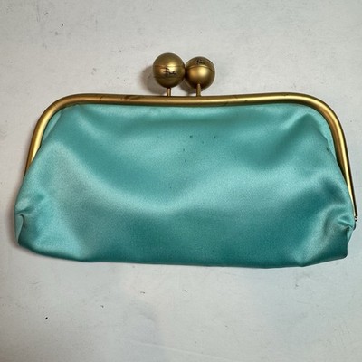 Emilio Pucci Silk Clutch Handbag Aqua Teal Gold Clasp Kisslock 