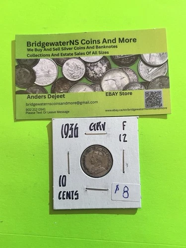 1936  Canadian George V .8 Silver 10 cent Dime.  Trending At $7