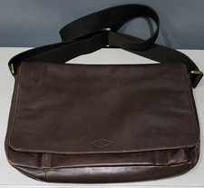 VTG Fossil Dark Brown Leather Messenger / Laptop Crossbody Bag