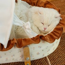 Feline Cradle Bed Cooling Mat Hooded Pet Den Year-Round Comfort for Small Dogs