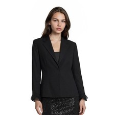 Jovani Blazer Women's Size 16 Black Silk Wool Blend Ruffle Cuff Evening Jacket