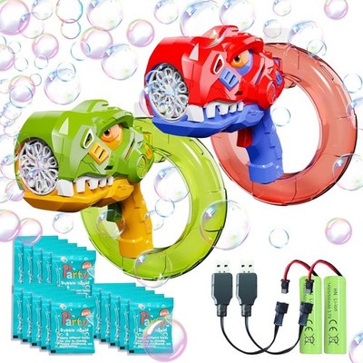 2 Pack Bubble Guns, Dinosaur Bubble Gun for Toddlers Kids, Bubble Blaster Gun wi