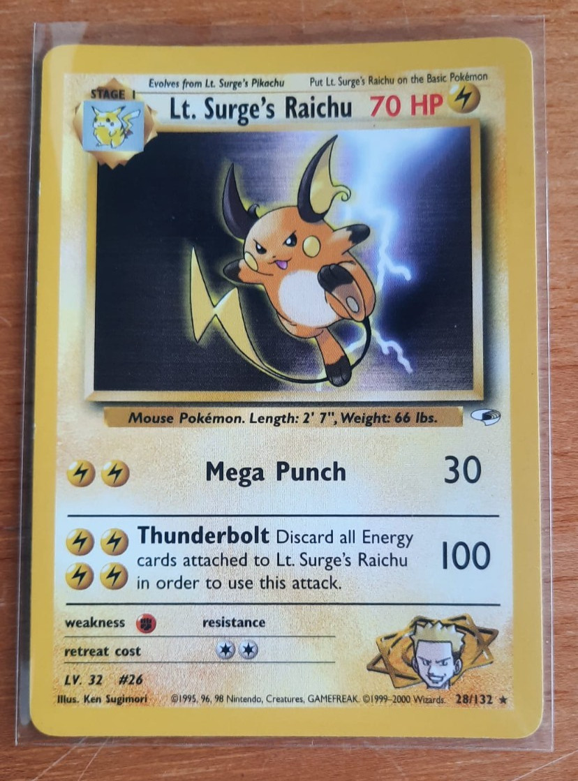 Pokemon Card LT. Surge´s Raichu Gym Heroes Non Holo Rare 28/132 WOTC - NM