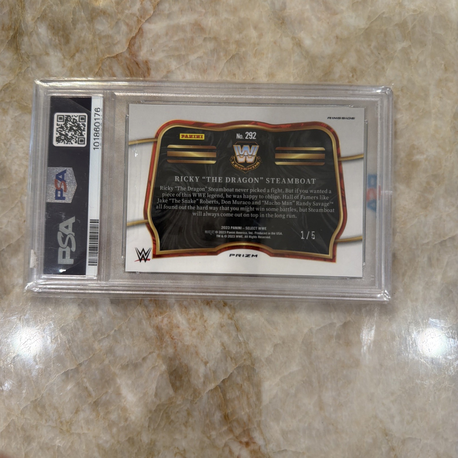 PSA 9 Ricky The Dragon Steamboat GREEN /5 Ringside WWE Panini Select 2023 SSP view 4