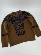 Pendleton Totem Southwestern Wool Lambswool Sweater Mens Medium REPAIRED