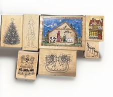 Wooden Rubber Stamp Lot Of 7 Holiday Christmas Santa Angel Nativity Intricate
