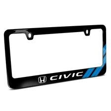 Honda Civic Blue Carbon Fiber Texture Stripe Black Metal License Plate Frame Honda Civic Blue Carbon Fiber Texture Stripe Black Metal License Plate Frame