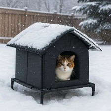 Outdoor Cat Shelter Waterproof Insulated Heated Cat House Raised Winter Bed