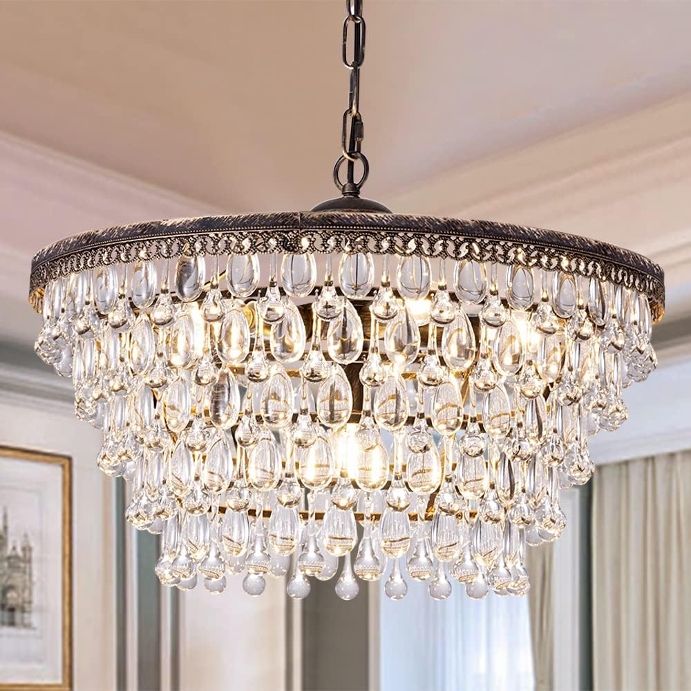 Elegant 6-Light Crystal Chandelier - Modern Farmhouse Bronze Fixture 20-Inch