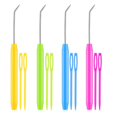 #ad 4 PCS Knitting Loom Hook with 8 PCS Large Eye Plastic Sewing Needles Colorfu... $8.16