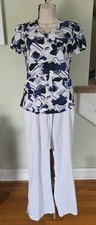 Grey  s Anatomy Scrub Top Navy Blue Print Women  s Small PXS Pants